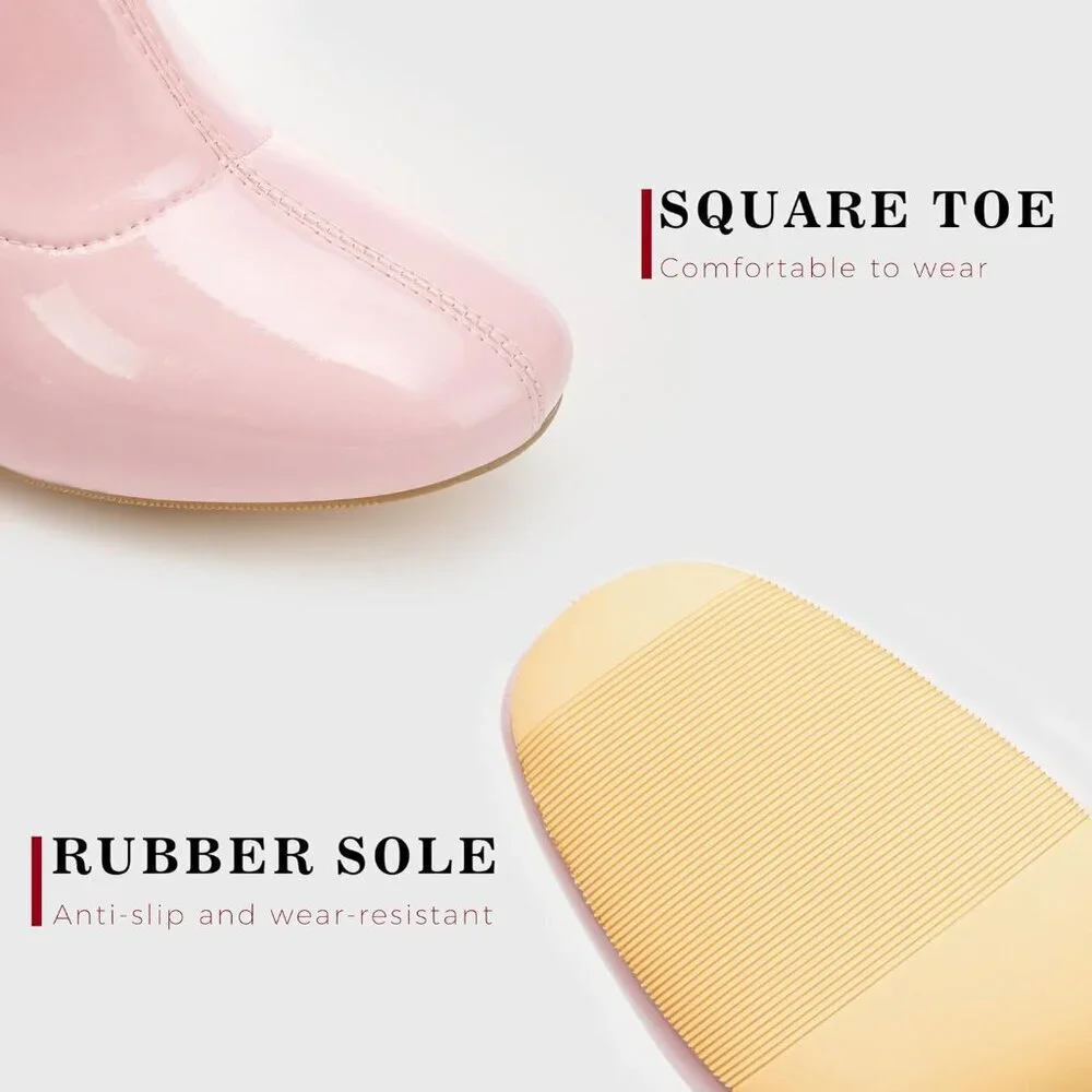 Women Pink Patent Leather PU Chunky Heel Over The Knee Square Toe Long Boot